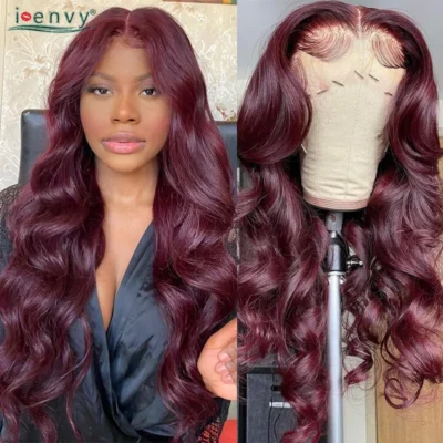 99J Burgundy Colored 13X4 Hd Lace Frontal Wig Body Wave Curly Human Hair Wig Brazilian Hot CherryRed Lace Front Wigs Pre Plucked