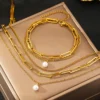 Stainless Steel Jewelry Set Elegant Delicate Pearl Pendant Jewelry Set Luxury Multi-Layer Chain Jewelry Set For Women Jewelry - Image 5