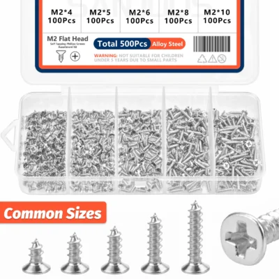[:en]500pcs M2 Self Tapping Phillips Screws Assortment Kit 5 Sizes Alloy Steel Cross Drive Flat Head Self Drilling Wood Screws DIY[:ar]500pcs M2 Self Tapping Phillips Screws Assortment Kit 5 Sizes Alloy Steel Cross Drive Flat Head Self Drilling Wood Screws DIY[:]