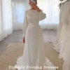 Eightale Arabic Wedding Dress Customized O-Neck A-Line White Ivory Simple  Long Sleeves Bridal Gown Vestido De Noiva - Image 3