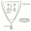 4 Pieces Luxurious Jewelry Set Exquisite Rhinestone Pendant Elegant Women's Crystal Silver Plated Necklace Earrings Bracelet Set - Image 6