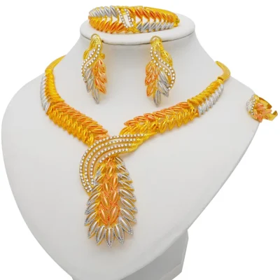 Women's 24K Gold 4-Piece Set with Diamond-Zircon, AU999 | Chiseled lotus with starlight inlay.
