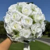 1PC Artificial Flower Cascading Bridal Bouquet for Wedding Ceremony Anniversary, Pearl Trimmed Bow Bouquet, Artificial Flowers - Image 5