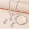 4 Pieces Luxurious Jewelry Set Exquisite Rhinestone Pendant Elegant Women's Crystal Silver Plated Necklace Earrings Bracelet Set - Image 12