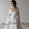 Customized White Lace Boat Neck A-line Wedding Dress With Button ILLUSION Full Sleeves Sweep Train Floor Length Bride Gown - Image 3