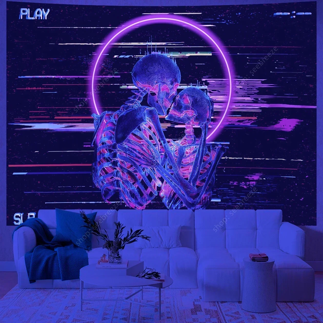 Psychedelic Skull UV Reactive Tapestry Hippie Skeleton Tapestry Wall Hanging Gothic Home Decor Room Decor Witchcraft Supplies - Image 12