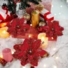 Blue Glitter Christmas Flower 2024 Xmas Tree Artifical Flower Ornaments Merry Christmas DIY Decoration Home Happy New Year Party - Image 3