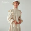 Customized Muslim Retro High Collar A-line Wedding Dresses Ruffle Satin Draped Pleat Ribbon Full Bride Dresses robe de mariée - Image 4