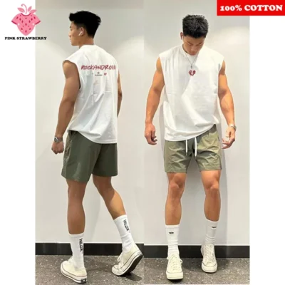 American Style Vest Men Summer 2025 New 100% Cotton Sport Sleeveless Tee Fitness Swimm Run Vest Quick Dry Y2k Top men clothing