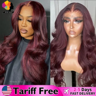 13x6 Burgundy Body Wave Lace Front Human Hair Wigs for Black Women 99J Red Lace Frontal Wigs 13x4 Transparent Lace Front Wig