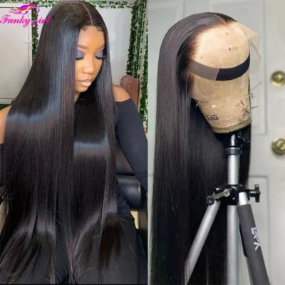 13x6 Straight Lace Front Wig Brazilian Straight Human Hair Wigs 4x4 Transparent Lace Closure Frontal Wigs For Women 180% Demsity
