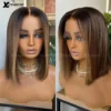 180 Density Blonde Highlight Short Bob Silk Top Human Hair Wig 13x4 Lace Frontal Wig Pixie Cut Bob Brazilian Remy Hair For Women - Image 2