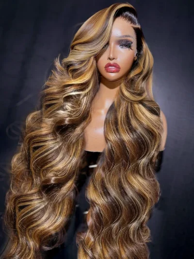 Luvin 30 32 Inch Highlight Ombre 13x6 HD Lace Frontal Wig 4/27 Body Wave Lace Front Wigs Honey Blonde Colored Human Hair Wigs