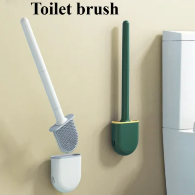 Silicone Toilet Brush and Holder Wall Mounted for Bathroom Quick Drying Efficient Professional Deep Cleaning cleaning