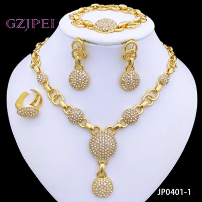 Fashion Jewelry Sets Dubai Gold Color Jewelry Luxury Design 18K Gold Plated Necklace Earrings Bracelet Ring