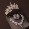 Luxury Silver Color Crystal Water Drop Bridal Jewelry Sets Rhinestone Tiaras Crown Necklace Earrings Wedding Dubai Jewelry Set - Image 5