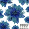 Blue Glitter Christmas Flower 2024 Xmas Tree Artifical Flower Ornaments Merry Christmas DIY Decoration Home Happy New Year Party - Image 7