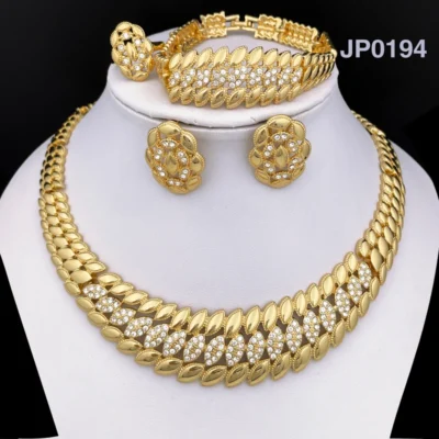 High Quality Dubai Gold Plated Jewelry Set For Women Luxury Design Spike Necklace Earrings Bracelet Ring For Weeding Party Gift