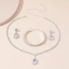 4 Pieces Luxurious Jewelry Set Exquisite Rhinestone Pendant Elegant Women's Crystal Silver Plated Necklace Earrings Bracelet Set - Image 4