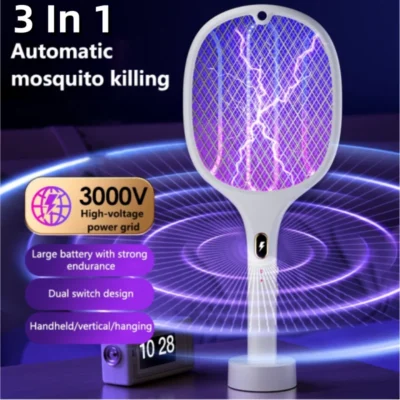 3 In 1 Multi Functional Bug Zapper Racket Usb Rechargeable Mosquito Killer Safe Electric Mosquito Swatter Pest Control Supplies