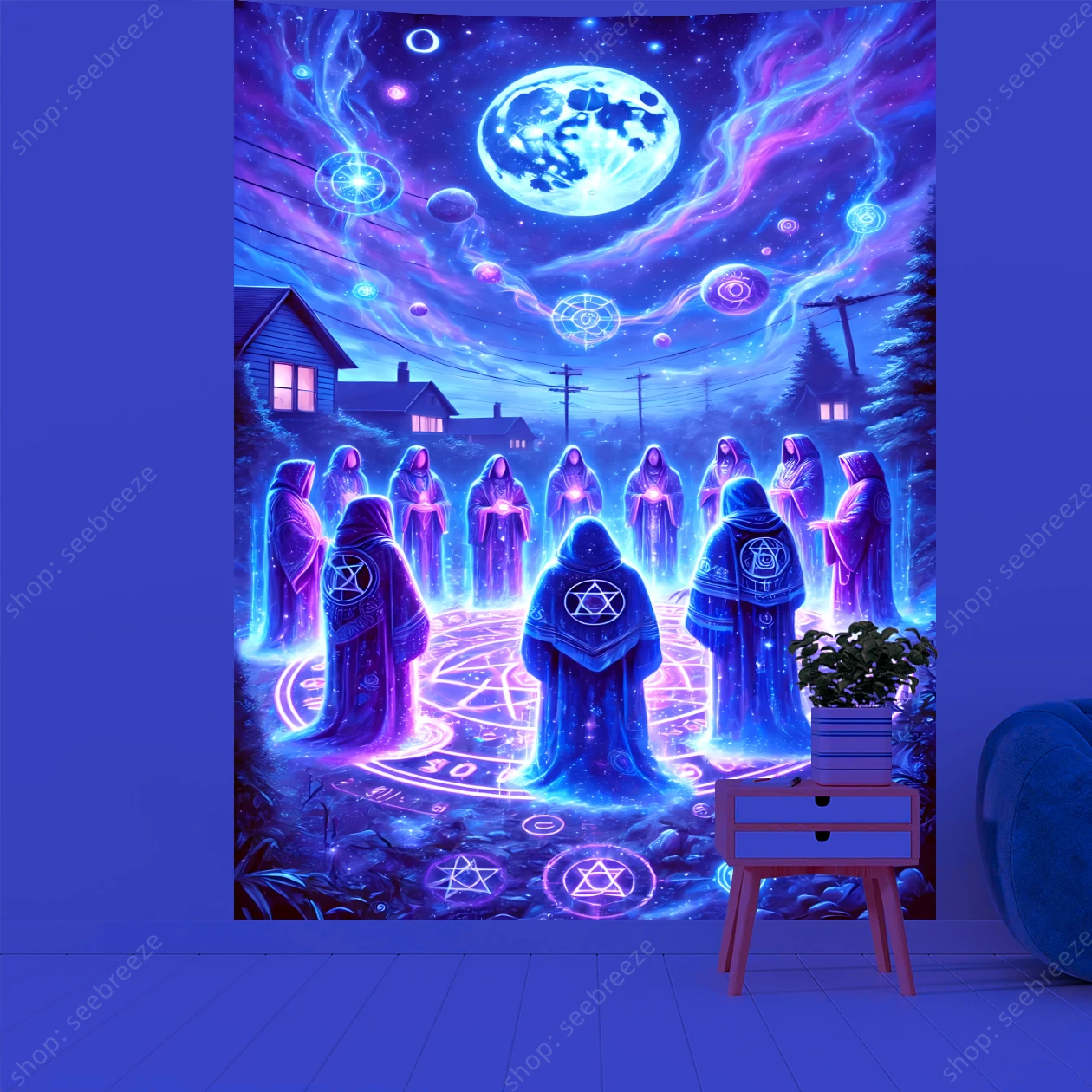 Psychedelic Skull UV Reactive Tapestry Hippie Skeleton Tapestry Wall Hanging Gothic Home Decor Room Decor Witchcraft Supplies - Image 25