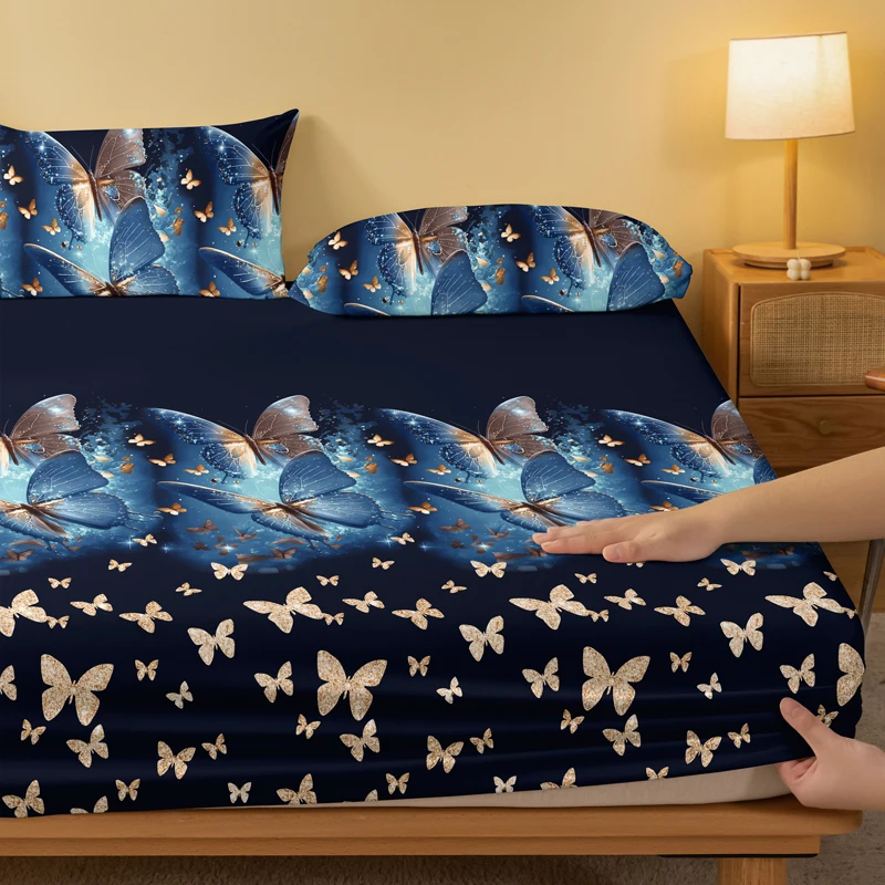 1 Simple modern butterfly printed matte Fitted Sheet, bedroom printed bed cover, bedding (excluding pillowcases) - Image 3