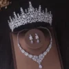 Luxury Silver Color Crystal Water Drop Bridal Jewelry Sets Rhinestone Tiaras Crown Necklace Earrings Wedding Dubai Jewelry Set - Image 21