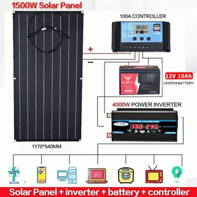 3000W Solar System For Home Complete Kit With 1500W 3000W Solar Panel 100A  Controller 110V 220V 4000W Inverter 10Ah LFP Battery