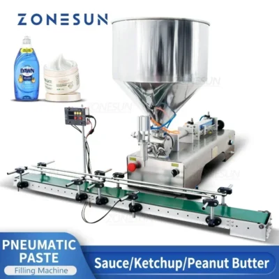 ZONESUN ZS-DTGT1P Automatic Honey Cream Filling Machine Pneumatic Viscous Liquid Chili Sauce Gel Peanut Butter with Conveyor
