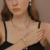 4pcs women's jewelry set with pearl rhinestone necklace, earrings, bracelets, bride's wedding accessories - Image 5