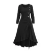 2024 Women Fall Winter Dresses Cinched Flounce High Low Knit Dress Mock Button Solid Color Long Sleeve Midi Knitted Dress - Image 3