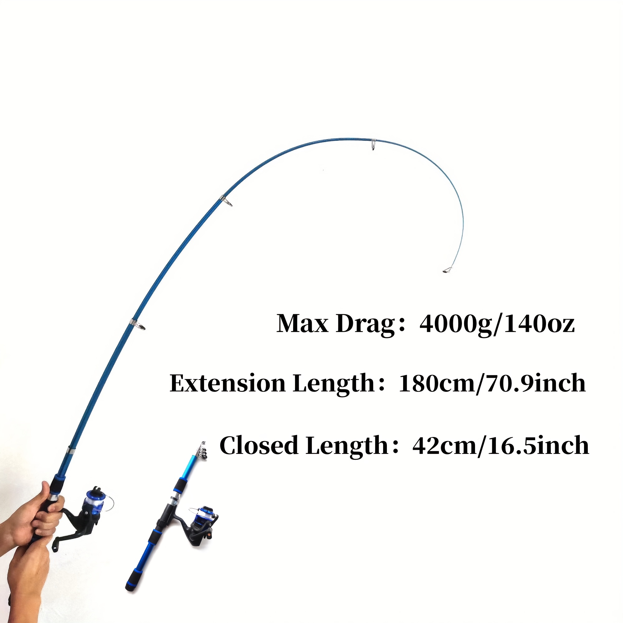 Telescopic Spincasting Fishing Rod Combo, 182.88cm Fiberglass Right-Handed, Fast Action, Light Power, 5.2:1 Spinning Reel with Lure Set, Blue - Image 9