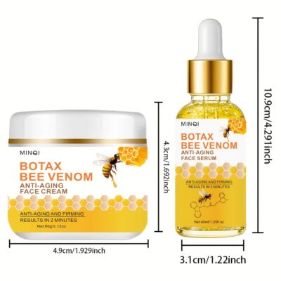 2-Pack BOTAX & Bee Venom Cream and Facial Oil Set with Collagen, Retinol, and Caffeine for Firming Moisturizing Light Beige Care, Lightweight and Easily Absorbed, Suitable for All Light Beige Types