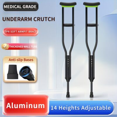 Aluminum Crutches for Adults and Youngsters - A Set of Light, Walking Assistive, Height-Adjustable Crutches with Padded Armpit Cushions, Handle Grips, & Rubber Tips - Maximum Load Capacity 226.8 KG