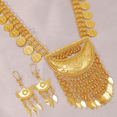 Vintage Tribal Style Earring Necklace Jewelry Set, Includes Coin Pendant and Tassel Earrings, Alloy Made, No Synthetic Gemstone, Suitable for Weddings and Banquets, All-Season Ramadan Edition