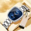 BINBOND Women's Elegant Minimalist Quartz Watch - Navy Blue Dial, Stainless steel case & band, Shockproof Everyday & Formal Watch for Women - Affordable Luxury Wristwatch, Versatile Timepiece, Sleek Rectangular Case, Polished Finish - Image 3