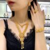 1pc Elegant Arabian-Style Long Necklace with Matching Earrings, Bracelet, and Ring - Zinc Alloy, 24K Golden Plated, Detailed Floral & Geometric Design, Perfect for Daily Wear, Parties, and Special Occasions, Ideal Gift for Engagement & Wedding, Wedding Je - Image 3