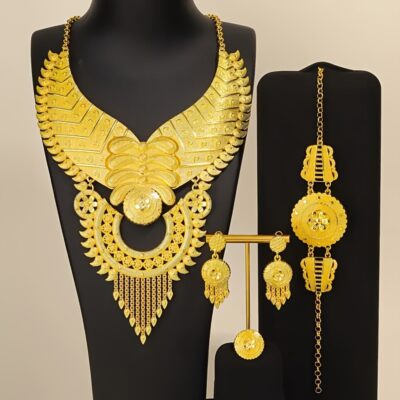 4pcs set of Middle Eastern oriented luxury retro style matching moon necklace, earrings, rings, bracelets, jewelry set, bridal wedding season, banquet party dress accessories