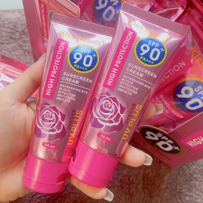 Kiss Protection 90+ Rose Facial Sunscreen, Hypoallergenic Oil-Control Sunblock Cream for Face & Body, Broad Spectrum / Protection, Moisturizing & Refreshing, All Skin Types, Lightweight Formula, Skin Protection | Rose Scented Cream | Waterproof Sunscree