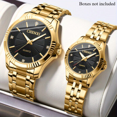 2pcs-CHENXI Fashion Youth Couple Set Watch Night Light Waterproof Men'S and Women'S Quartz Watch Romantic Date Two Piece Gift Set