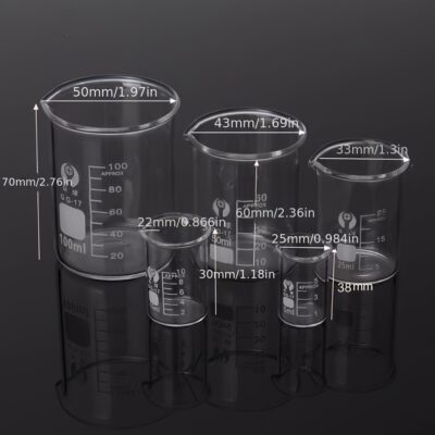5pcs 5ml 10ml 25ml 50ml 100ml Glass Measuring Cups + 10pcs 0.1ml Pipettes Disposable Plastic Pipettes Pipettes