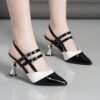 Women'S Black & White Block Heel Pumps - Pointed Toe, Synthetic Cover, Rubber Sole, High Heel Dress Shoes for Summer, Elegant Office & Formal Wear, High Heel Shoe - Image 5