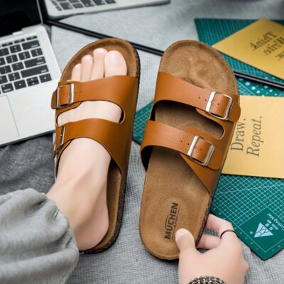 Women's Unisex Comfortable Adjustable Strap Buckle Slip-On Slide Sandals with Insole