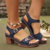 Women's Summer Sandals - Black Synthetic Cover Upper with Adjustable Metallic Buck Comfortable Rubber Sole - Image 8