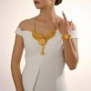 Desert Rose 5pcs 24K Golden Plated Arabian Pattern Carved Necklace and Earring Set | Palm Tears Shining | Wedding Jewelry Gift Choice Daily Trendy Accessory - Image 4