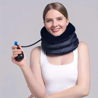1pc Adjustable Inflatable Cervical Traction Device for Instant Neck - Comfort Padded Support with Blue Valve, Ideal for Home & Office Use, Posture Improvement | Adjustable Design | Soft Padding, Neck Traction Device
