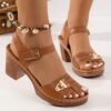 Women's Summer Sandals - Black Synthetic Cover Upper with Adjustable Metallic Buck Comfortable Rubber Sole - Image 3