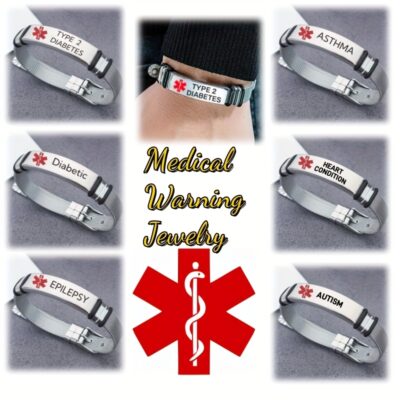 [:en]1pc Stainless Steel Medical Alert Bracelet, Adjustable With Red Caduceus Symbol, 10 Alert Options Including Type 2 Diabetes, Emergency ID Jewelry For Adults, Outdoor First Aid Wristband[:ar]1pc Stainless Steel Medical Alert Bracelet, Adjustable With Red Caduceus Symbol, 10 Alert Options Including Type 2 Diabetes, Emergency ID Jewelry For Adults, Outdoor First Aid Wristband[:]