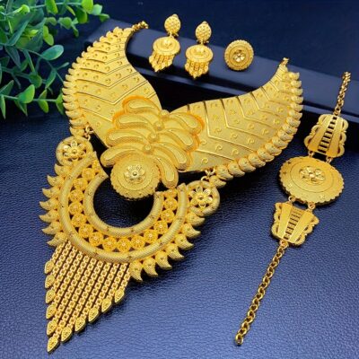 4pcs Set of Middle Eastern Fashion Bohemian Floral Design Earrings, Bracelets, Necklaces, Rings, Women'S Jewelry Set Suitable for Brides, Weddings, Holidays, Parties, Wearing Jewelry Gifts