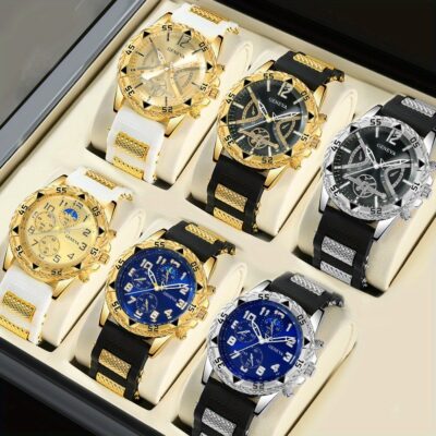 6pcs New Business Fashion Men's Quartz Watch, Perfect Gift for Him - Ideal Valentine’s Day Holiday Present